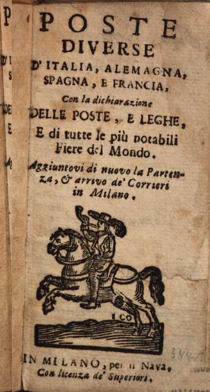 Title page of the Poste diverse d'Italia - copy Bayerische Staatsbibliothek, Munich, Rar. 1075 - image source: BSB