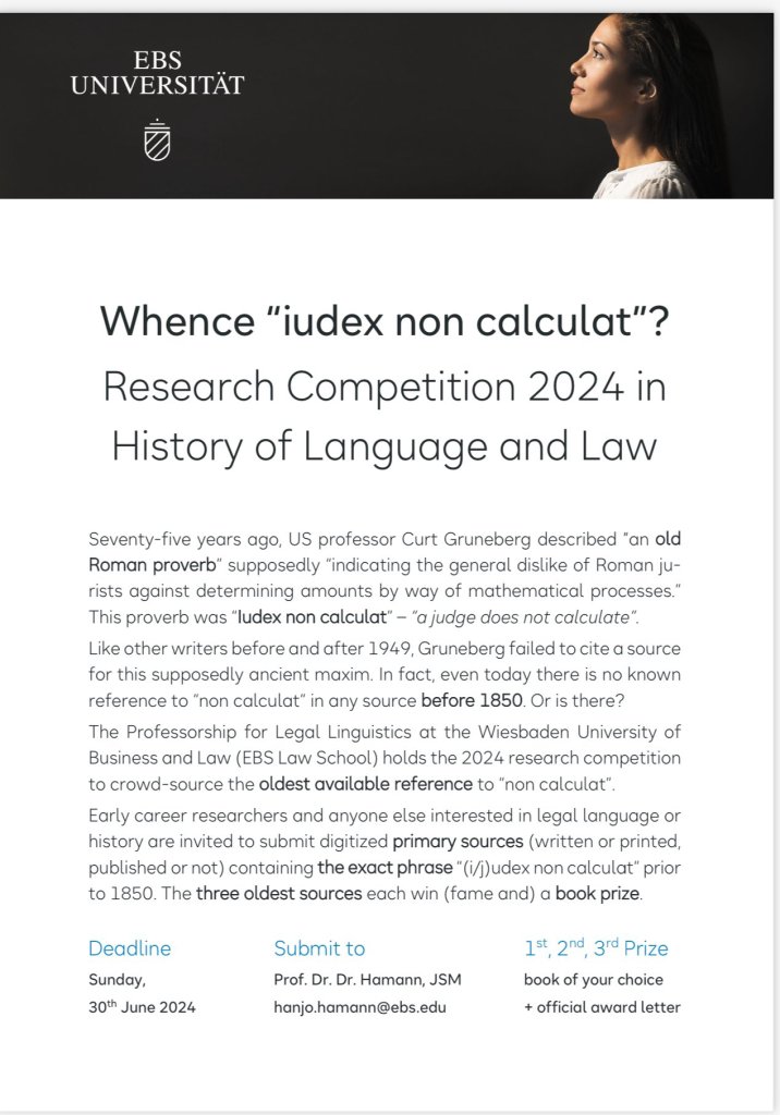 Poster announcement of the quiz about the origin of "Iudex non calculat"